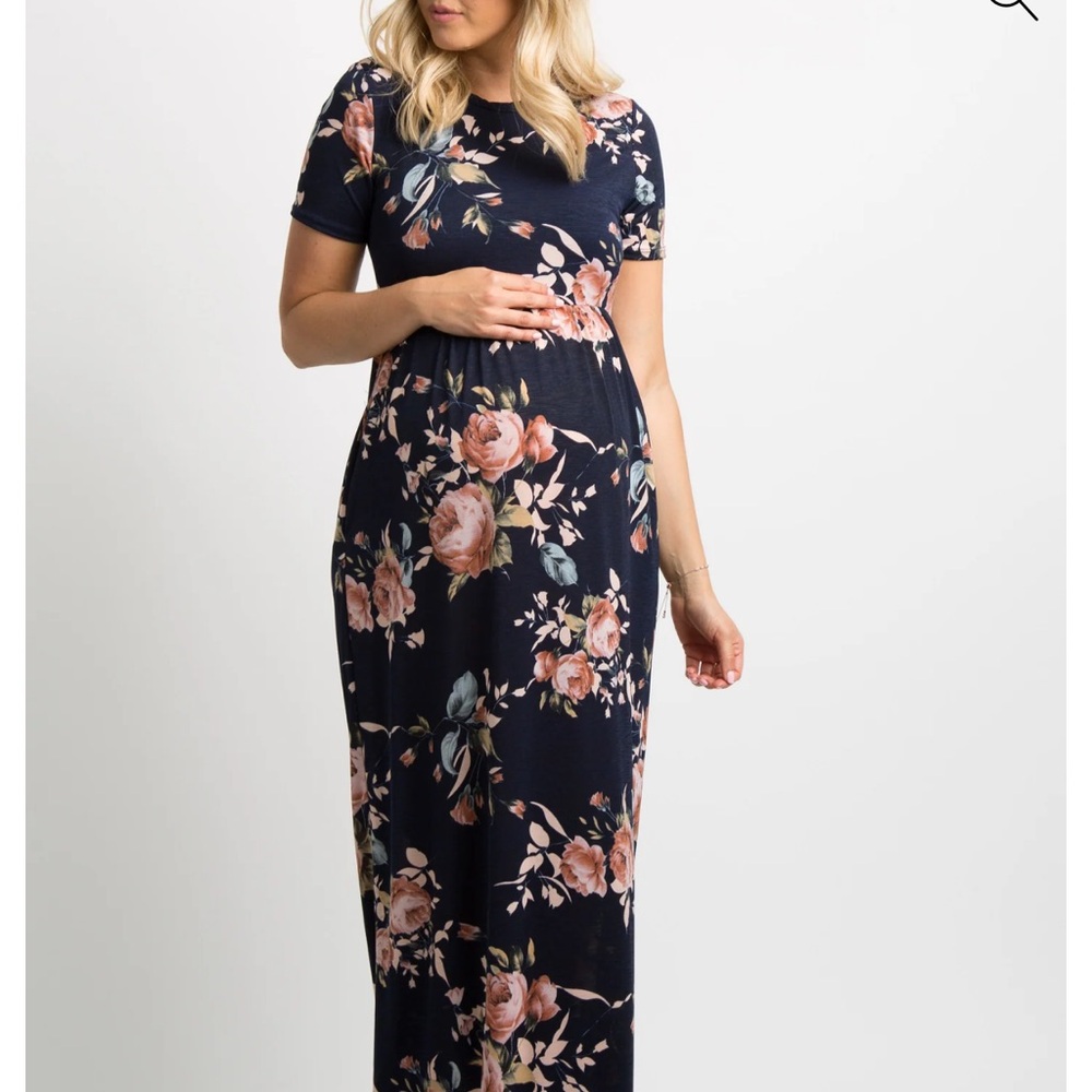 Floral Maxi Dress - Navy and Pink